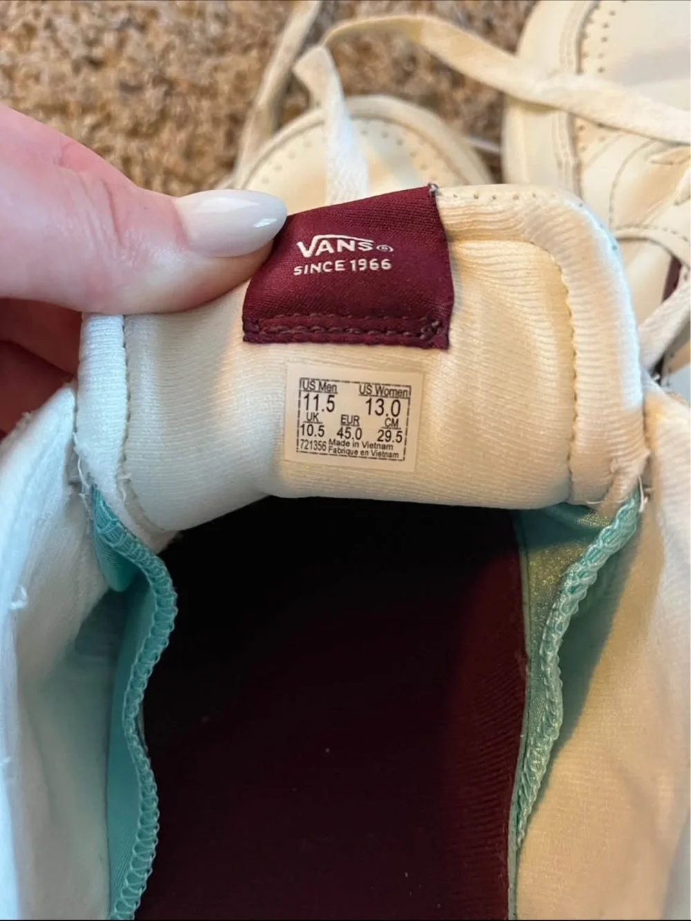 Vans White Leather Low-Top Sneakers with Burgundy Accents